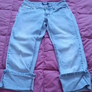 Angels Light Blue Stretch Cuffed Capris Jeans